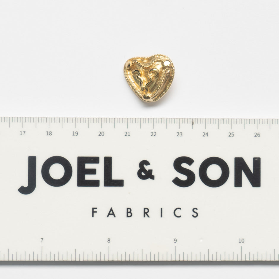 Patterned Centred Gold Heart Shaped Button