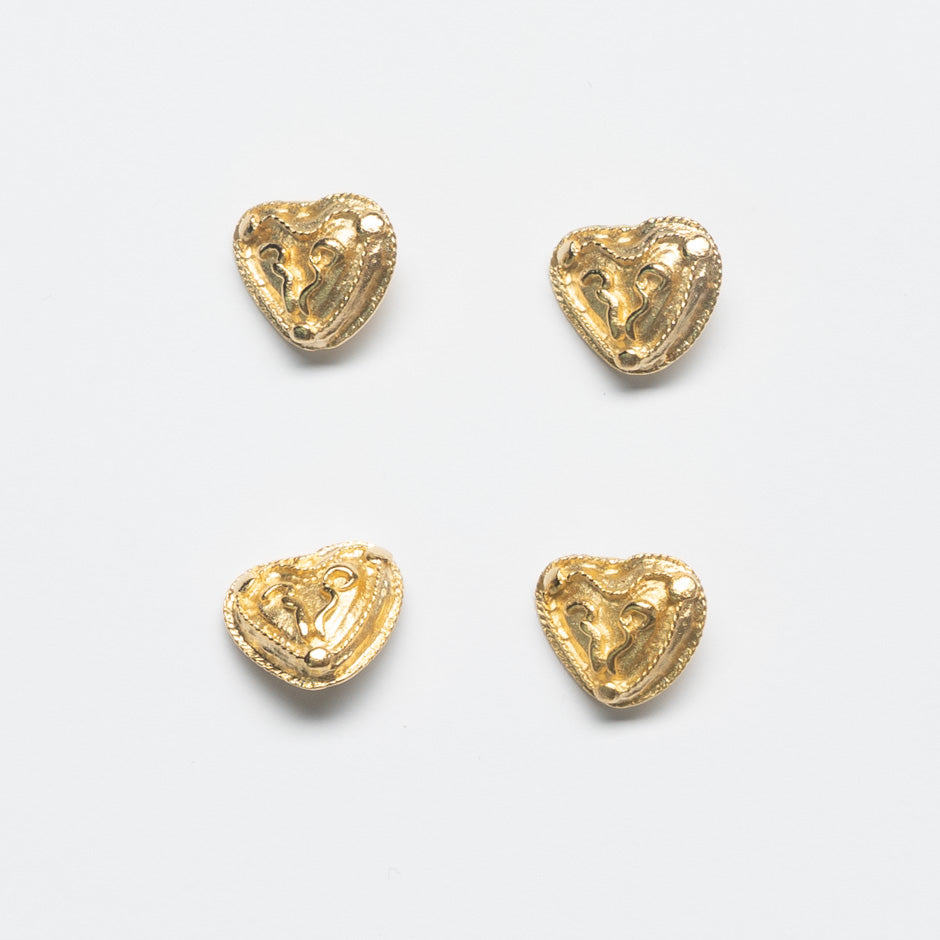 Patterned Centred Gold Heart Shaped Button