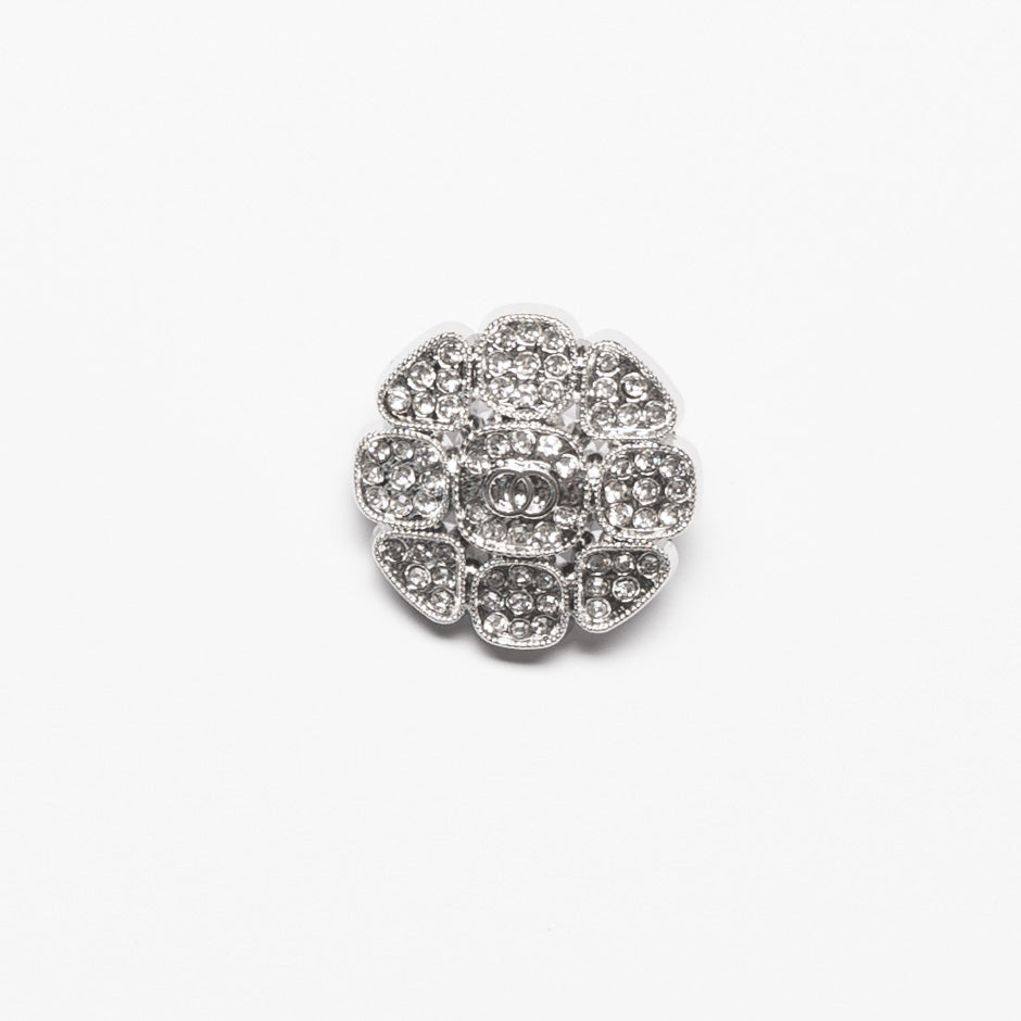 Silver Diamanté Floral Dress Button