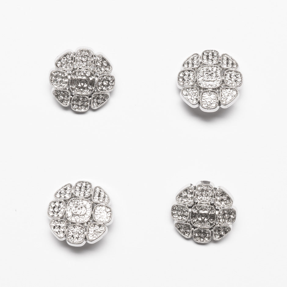 Silver Diamanté Floral Dress Button