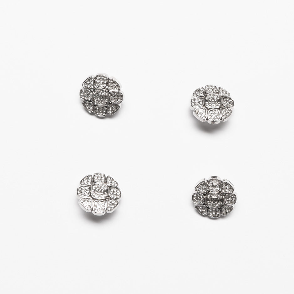 Medium Silver Diamanté Floral Dress Button