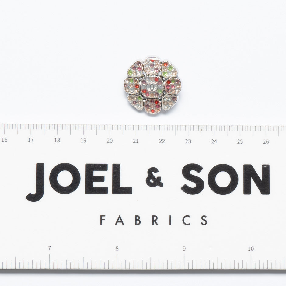 Multi-Coloured Diamanté Floral Dress Button