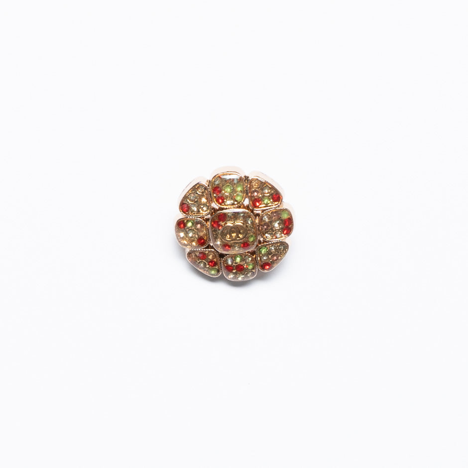 Medium Multi-Coloured Diamanté Floral Gold Dress Button