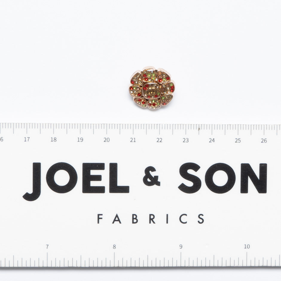 Medium Multi-Coloured Diamanté Floral Gold Dress Button