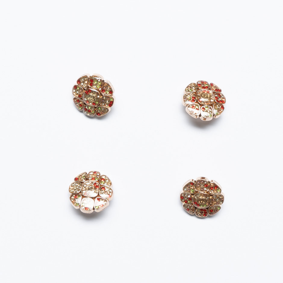 Medium Multi-Coloured Diamanté Floral Gold Dress Button
