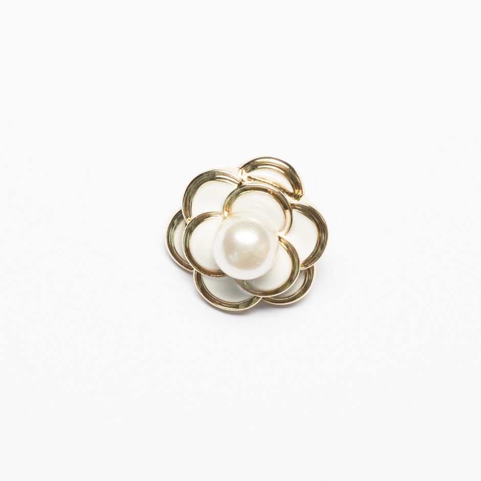 Pearl & Enamel Gold Floral Dress Button