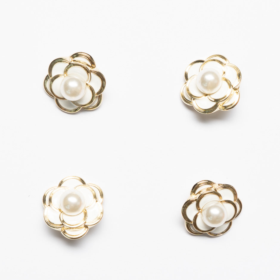 Pearl & Enamel Gold Floral Dress Button