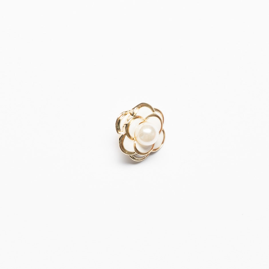 Small Pearl & Enamel Gold Floral Dress Button