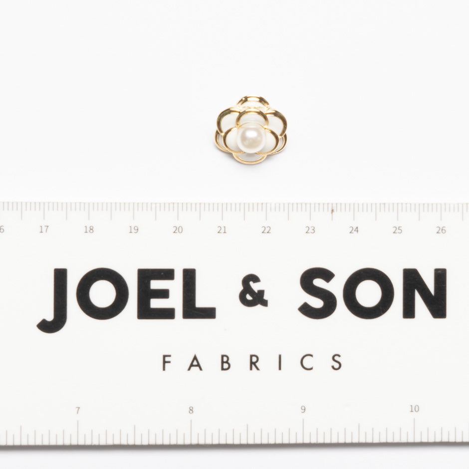 Small Pearl & Enamel Gold Floral Dress Button