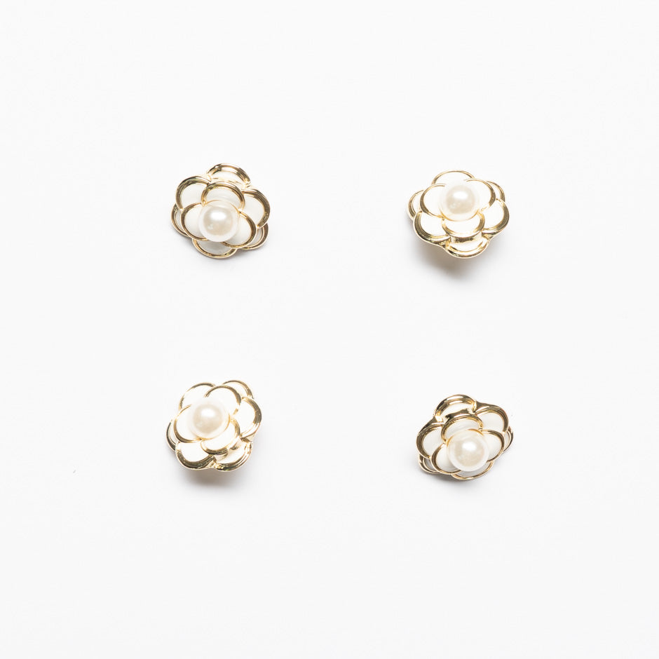 Small Pearl & Enamel Gold Floral Dress Button