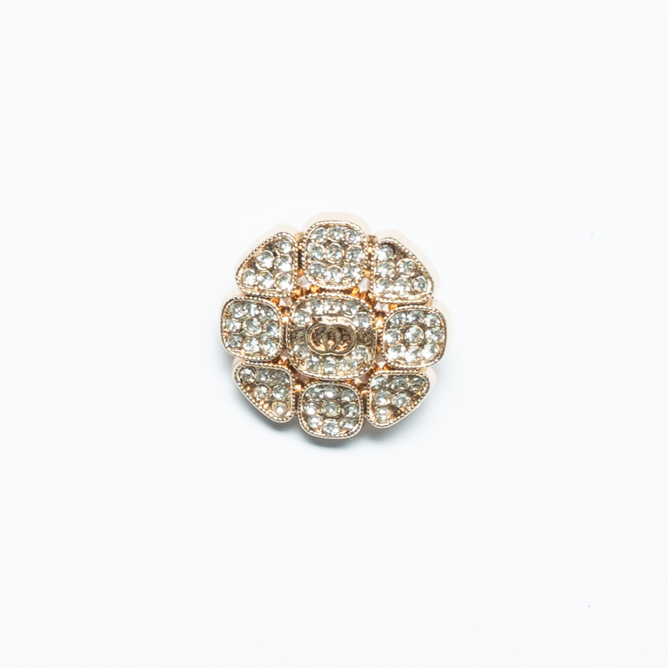 Gold Diamanté Floral Dress Button