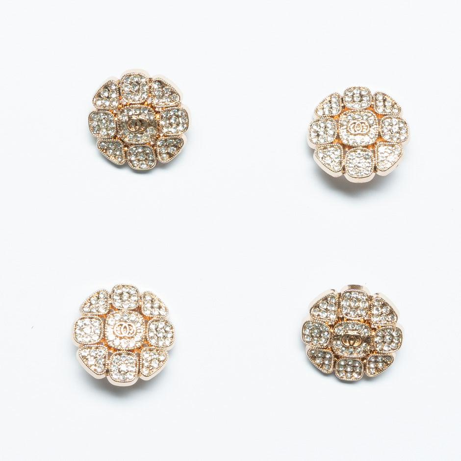 Gold Diamanté Floral Dress Button