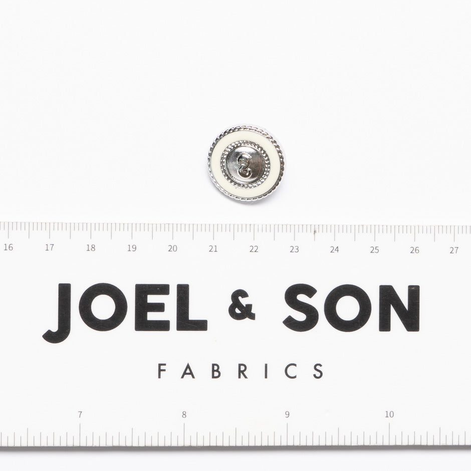 Cream Enamel Round Silver Button