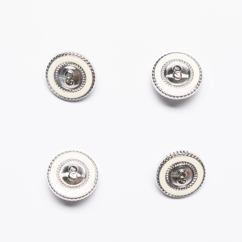 Cream Enamel Round Silver Button