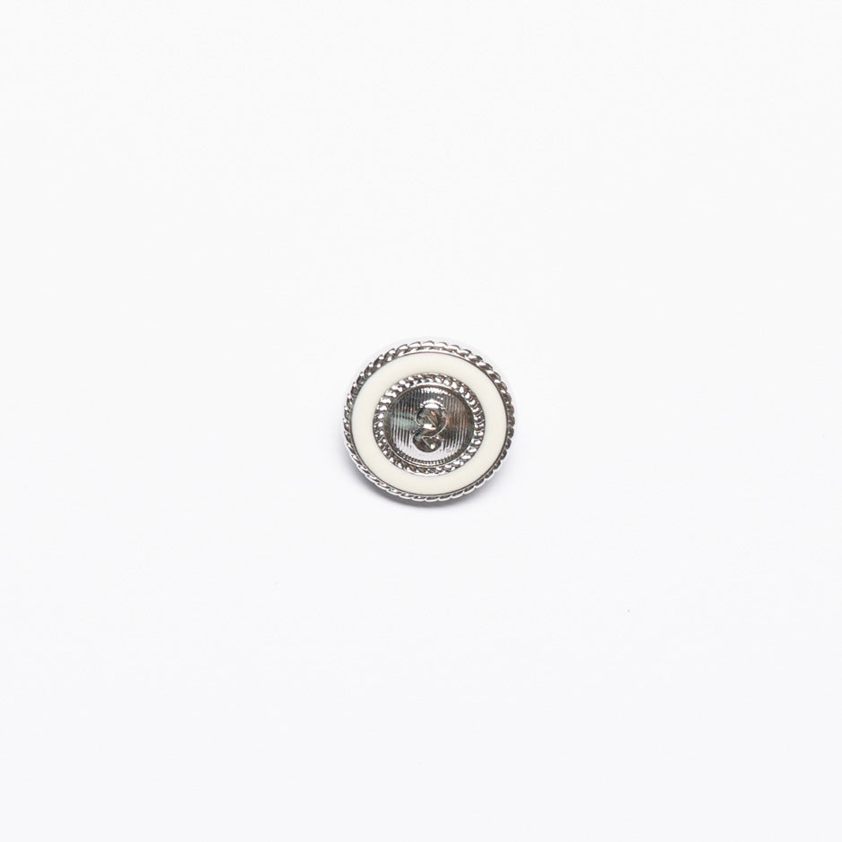 Small Cream Enamel Round Silver Button