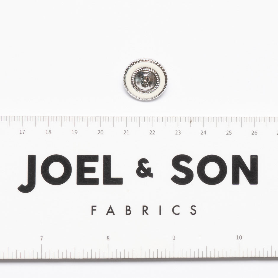 Small Cream Enamel Round Silver Button