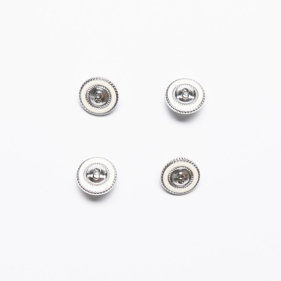 Small Cream Enamel Round Silver Button