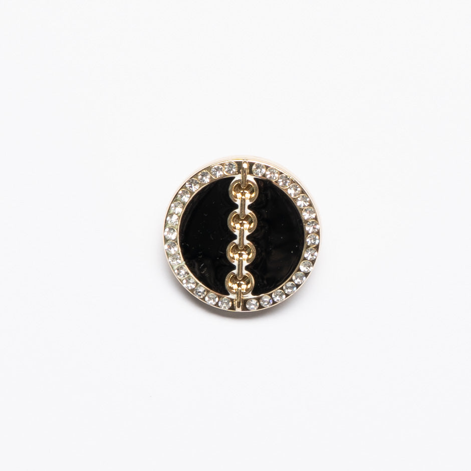 Black Enamel Round Gold Button