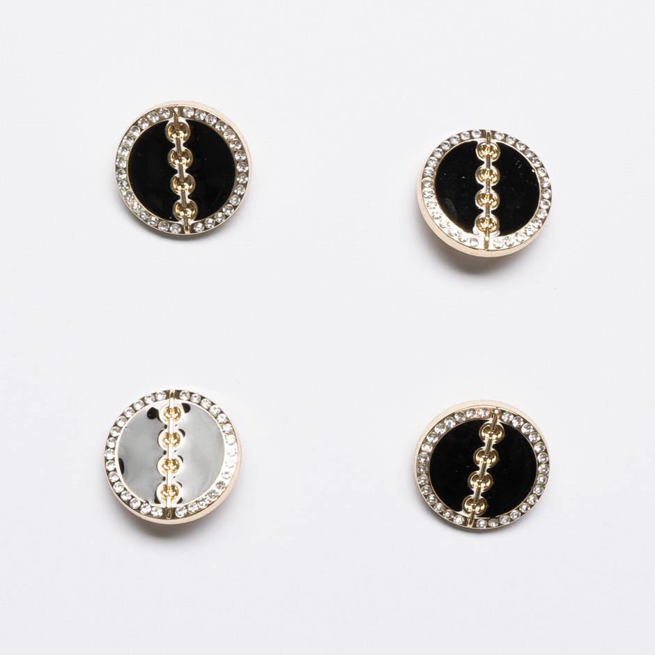 Black Enamel Round Gold Button
