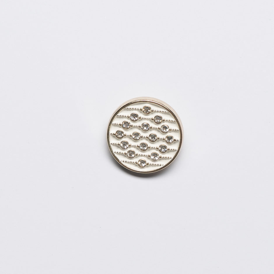 Diamanté White Enamel Round Gold Button