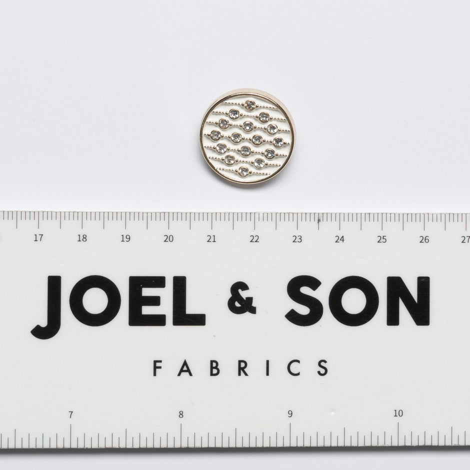 Diamanté White Enamel Round Gold Button
