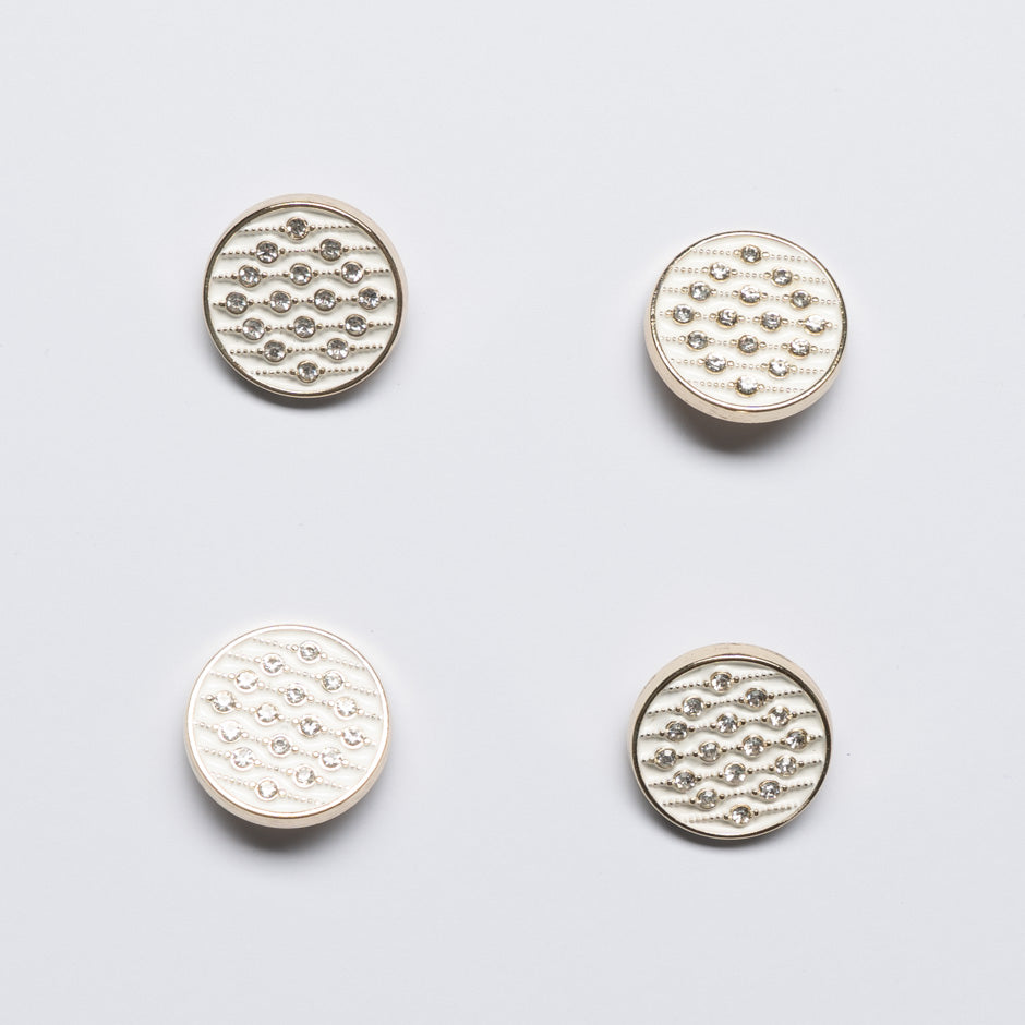 Diamanté White Enamel Round Gold Button