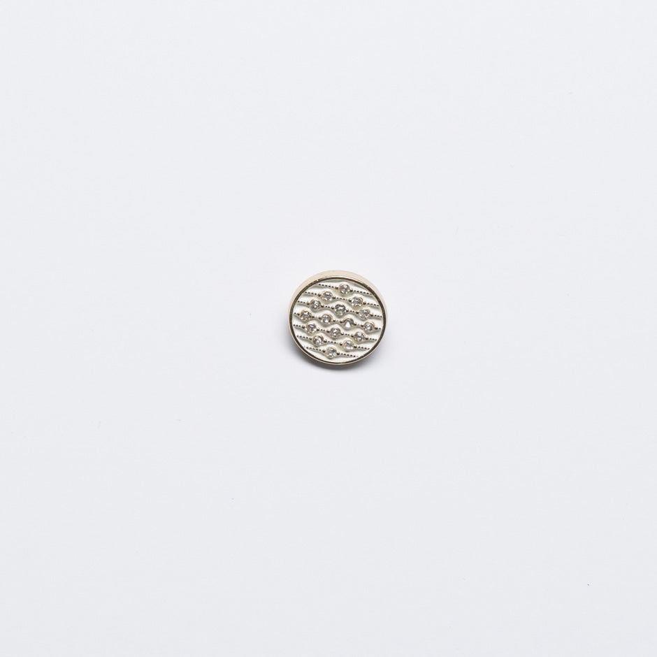 Small Diamanté White Enamel Round Gold Button