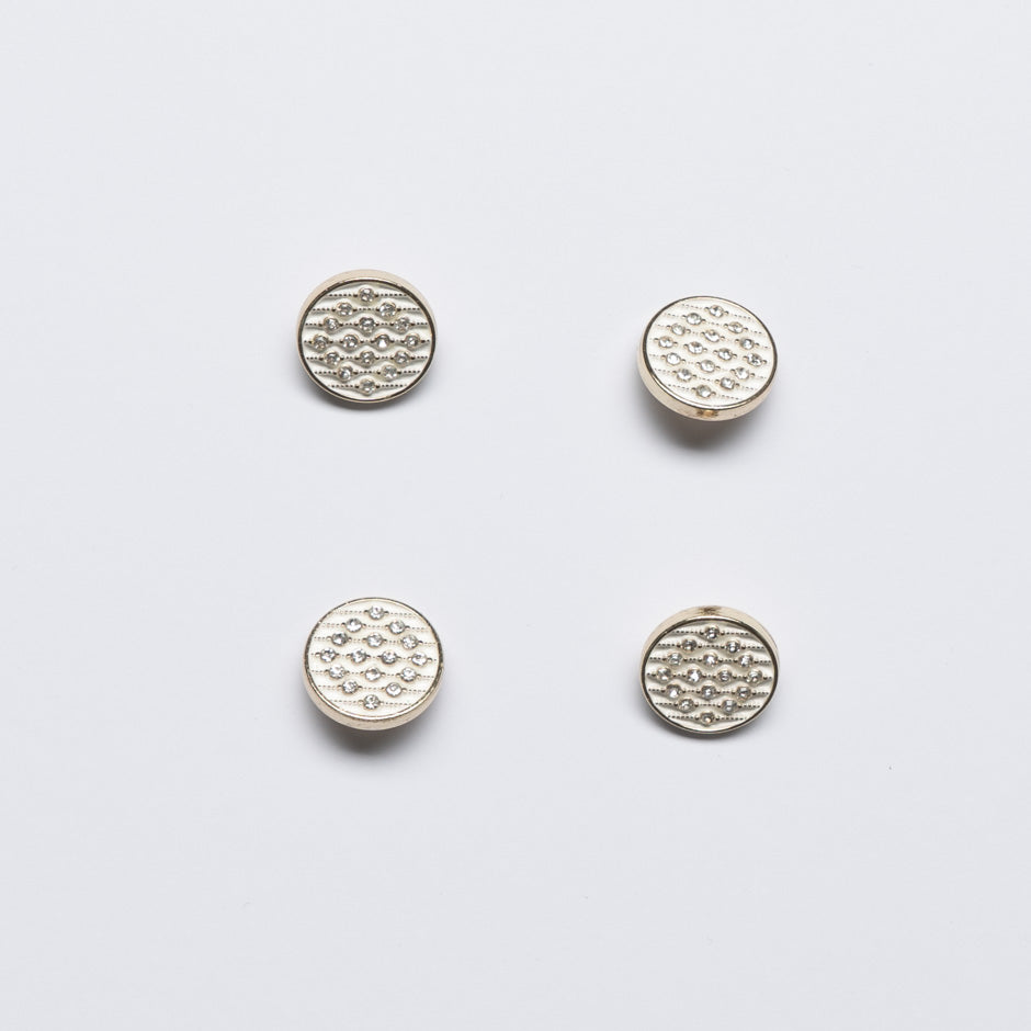 Small Diamanté White Enamel Round Gold Button