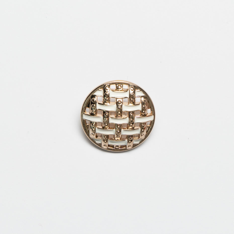 Woven White Enamel Round Gold Button