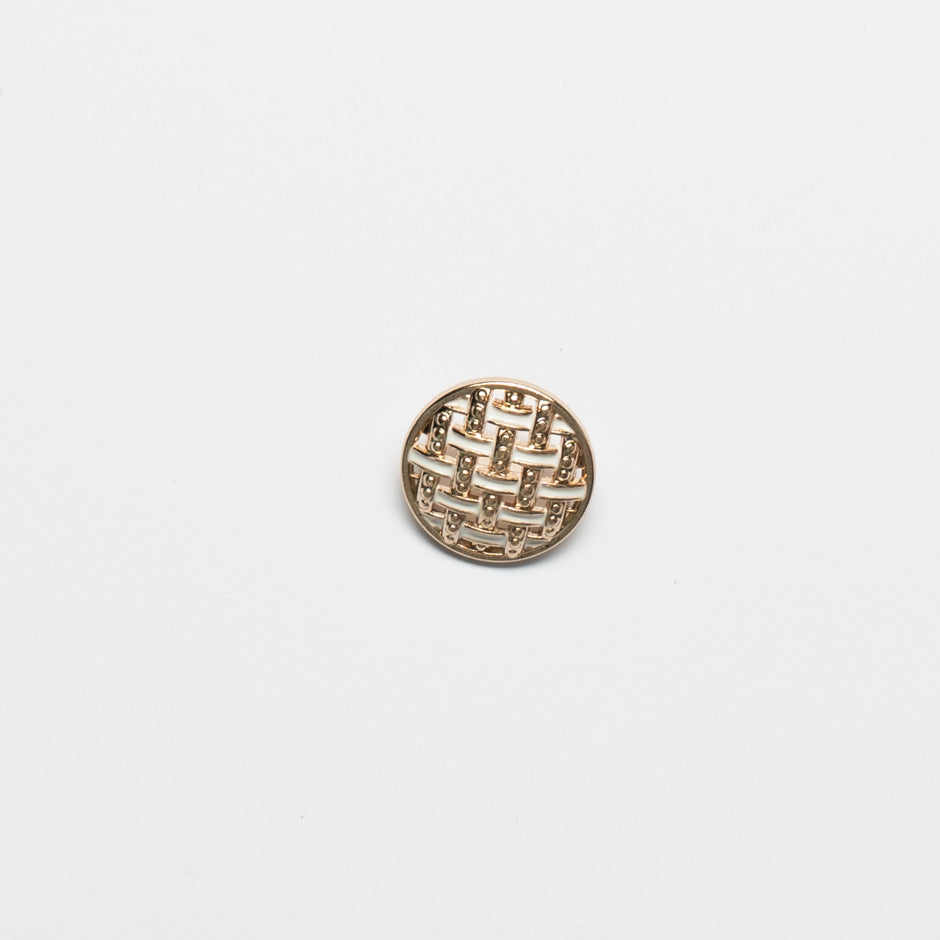 Small Woven White Enamel Round Gold Button
