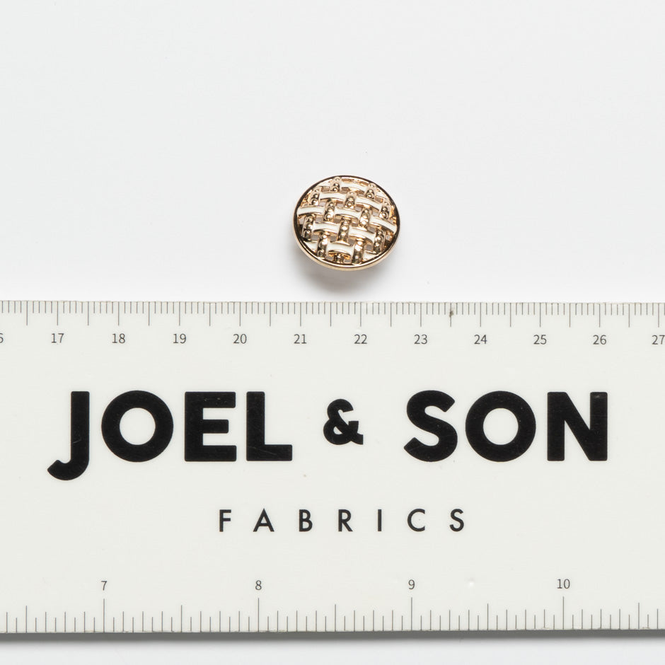 Small Woven White Enamel Round Gold Button