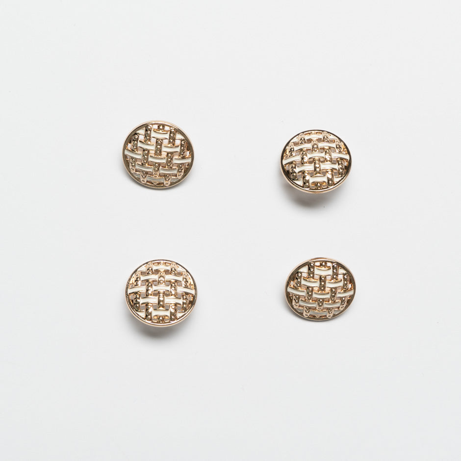 Small Woven White Enamel Round Gold Button