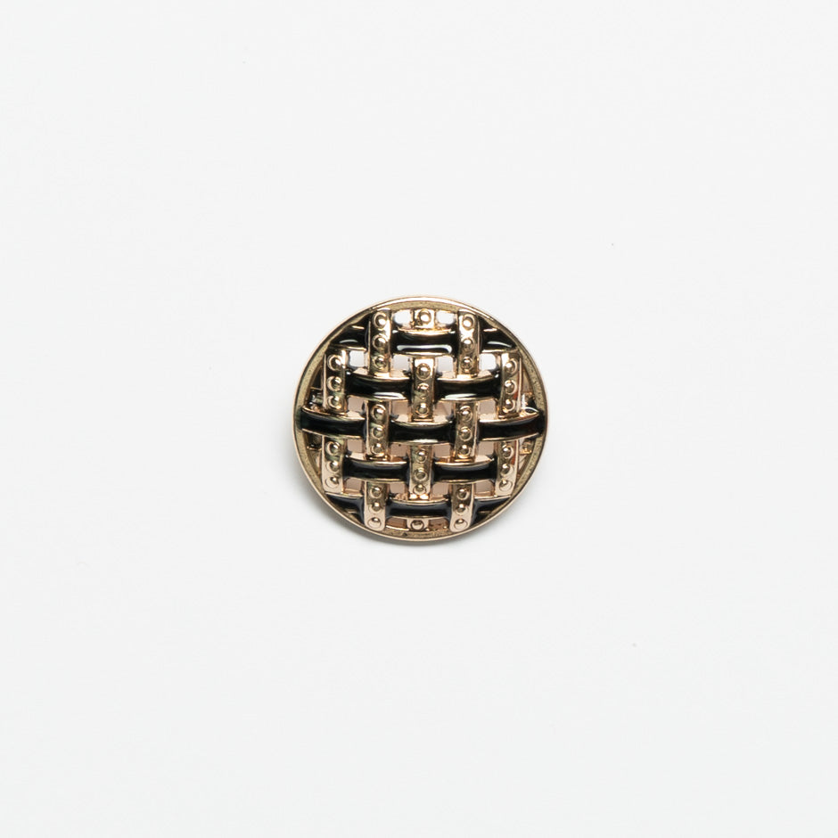 Woven Black Enamel Round Gold Button