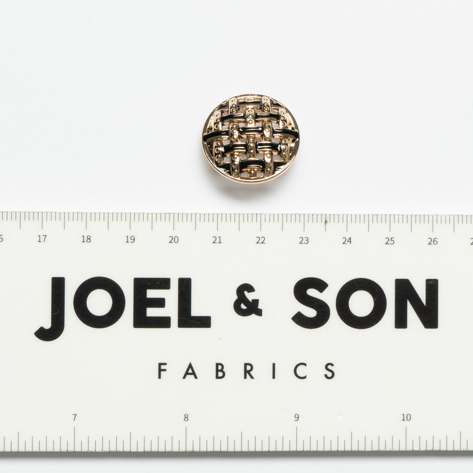 Woven Black Enamel Round Gold Button