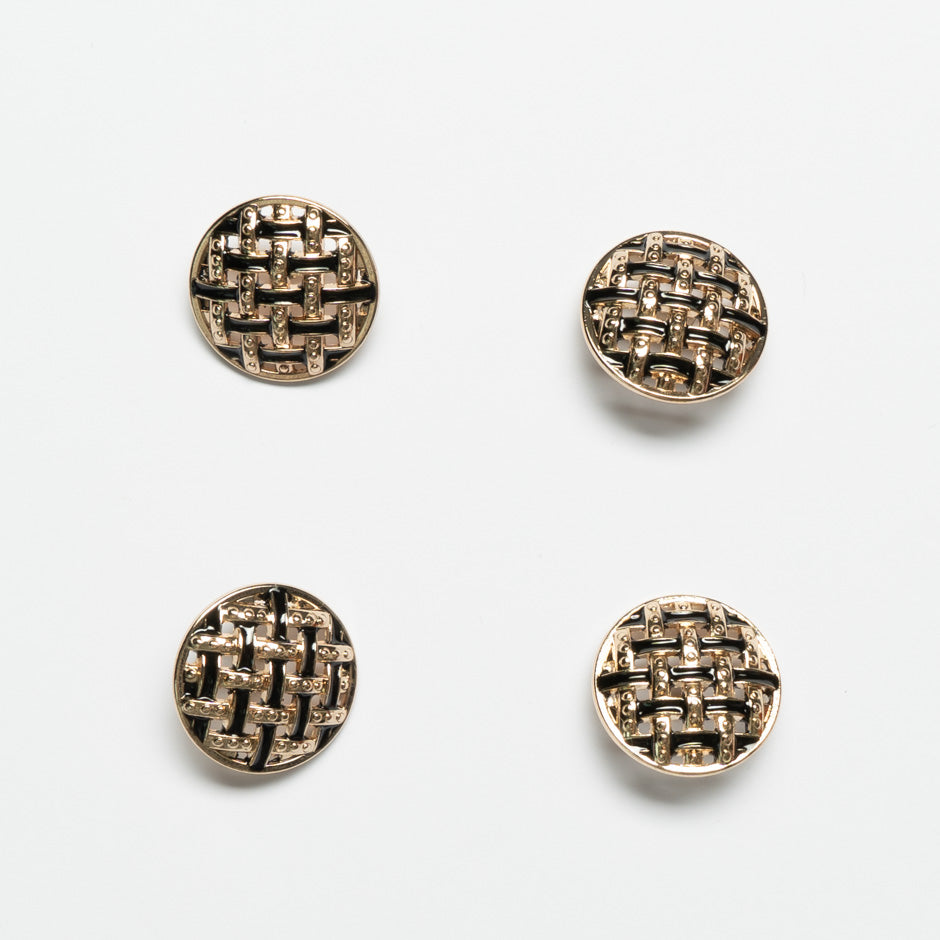 Woven Black Enamel Round Gold Button