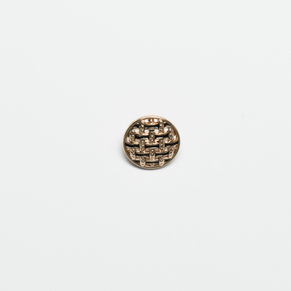 Small Woven Black Enamel Round Gold Button