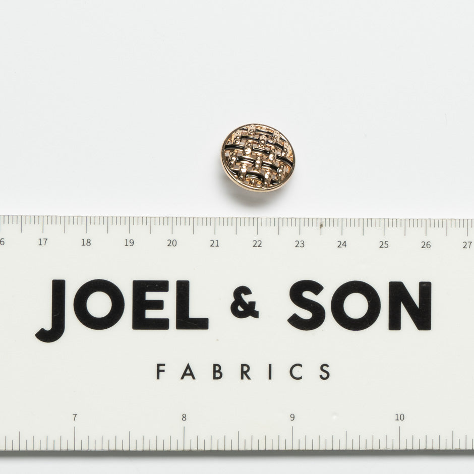 Small Woven Black Enamel Round Gold Button