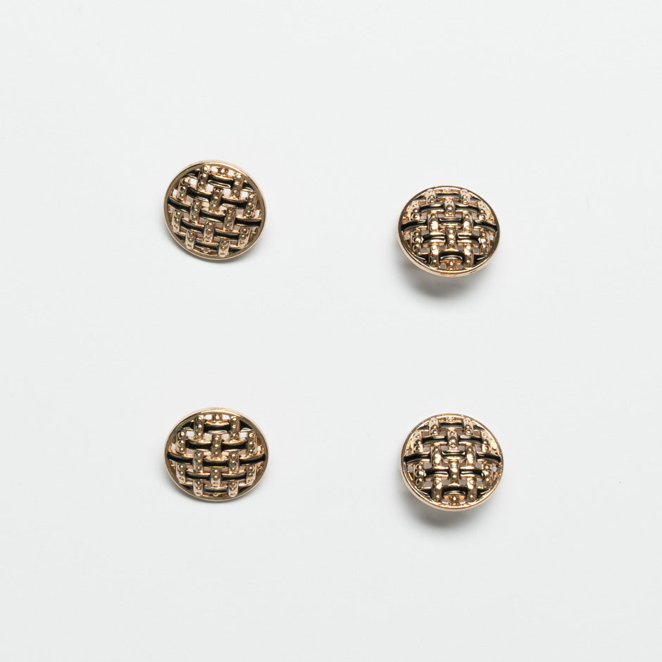Small Woven Black Enamel Round Gold Button