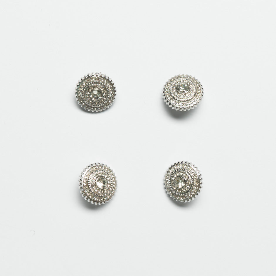 Small Round Silver Multi Diamanté Button