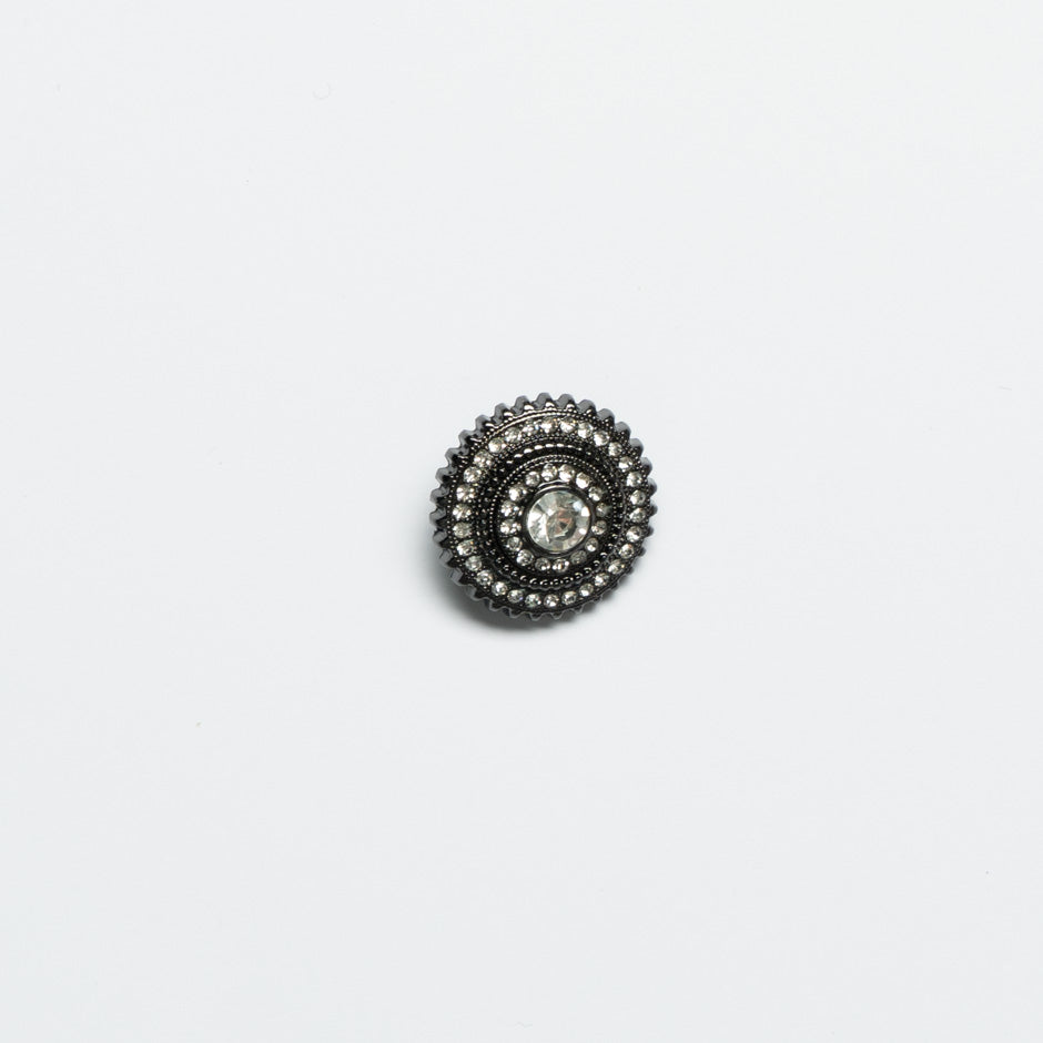 Small Diamanté Gunmetal Grey Round Button
