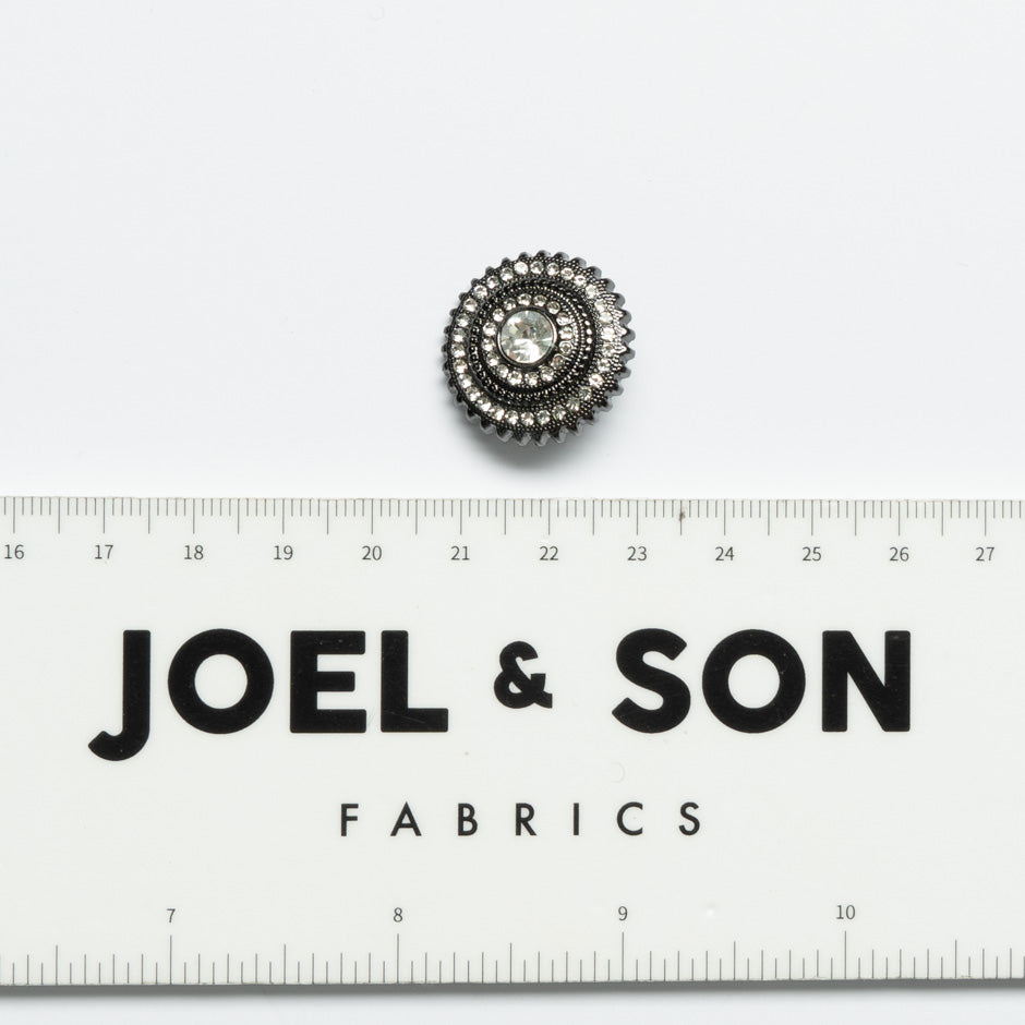 Small Diamanté Gunmetal Grey Round Button