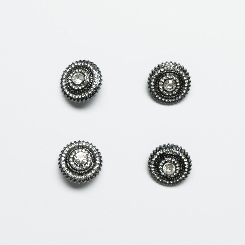 Small Diamanté Gunmetal Grey Round Button
