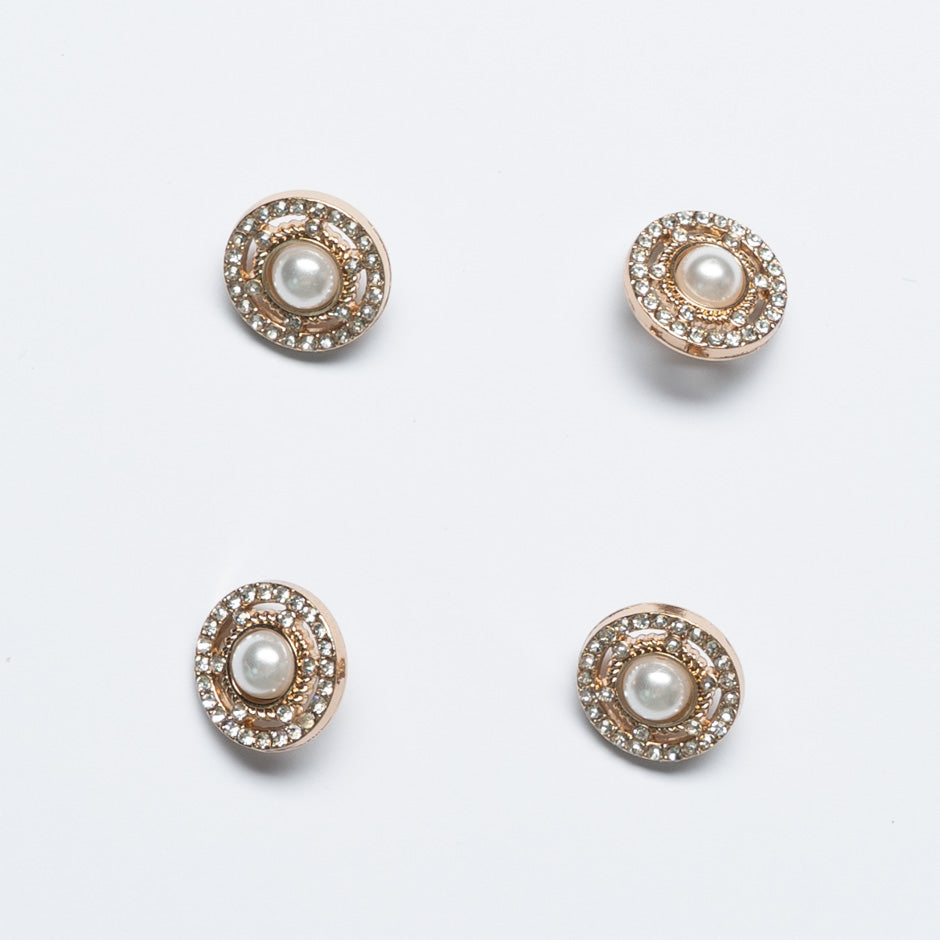 Small Pearl & Diamanté Round Button