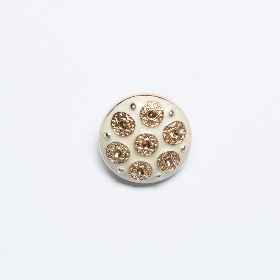 Gold Star & Cream Enamel Round Button