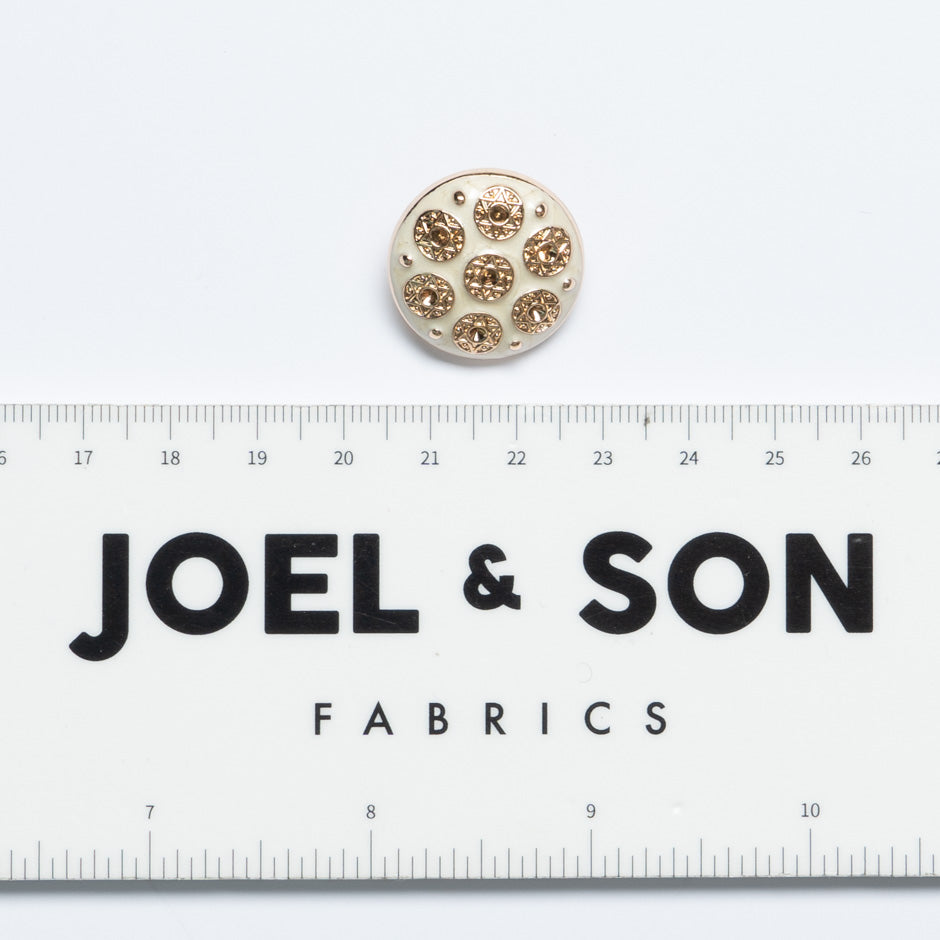 Gold Star & Cream Enamel Round Button