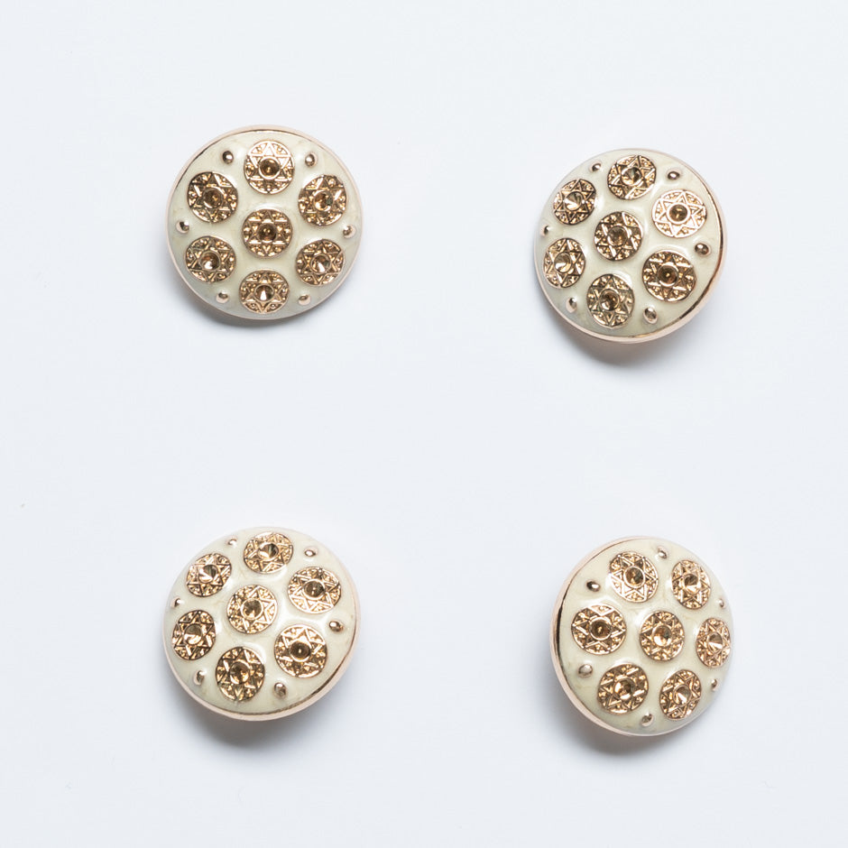 Gold Star & Cream Enamel Round Button