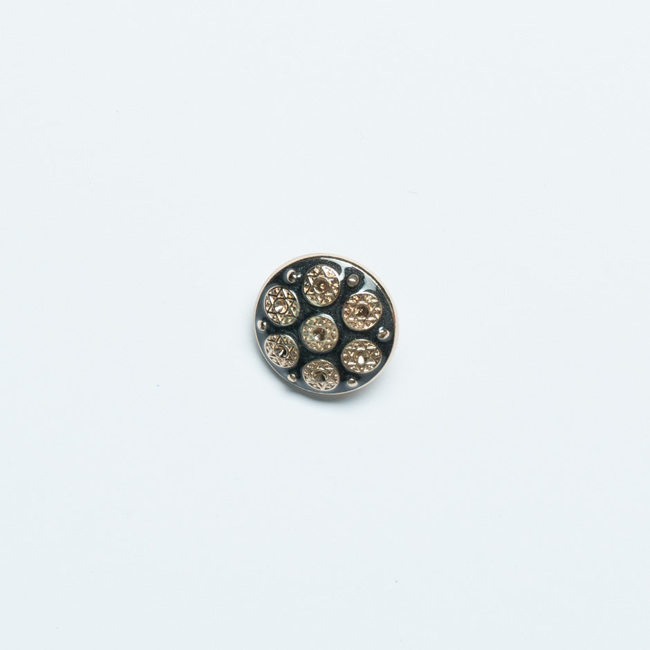 Small Gold Star & Black Enamel Round Button