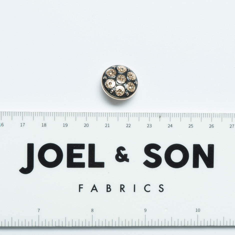 Small Gold Star & Black Enamel Round Button