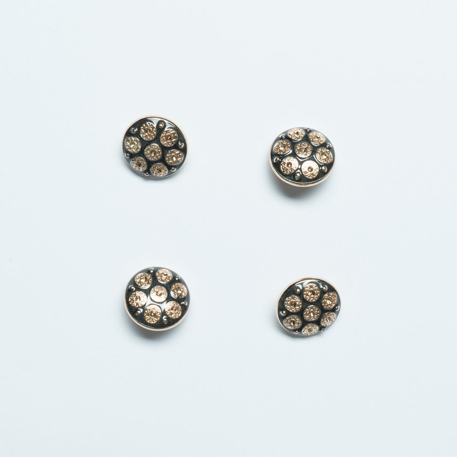 Small Gold Star & Black Enamel Round Button