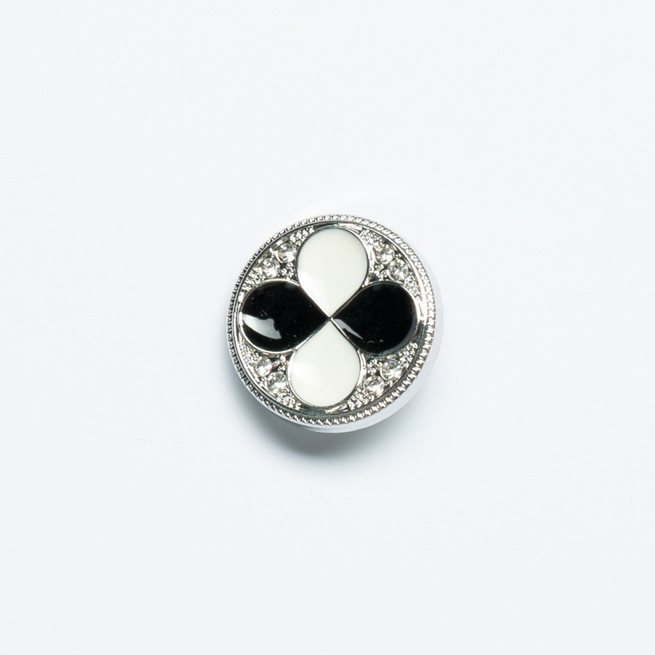Black & Ivory Enamel & Diamanté Button